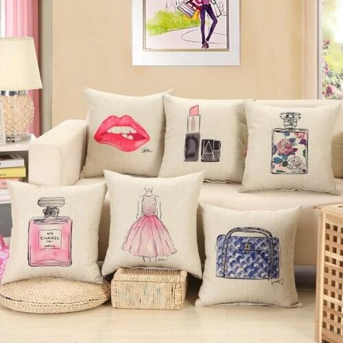 45*45cm free shipping 2pcs/lot Nordic morden doodle charm listick flax cotton cushion pillow case cover home textile