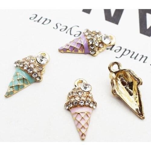 50pcs Ice Cream Pendant Pins Crystal Rhinestone Buckle For Hairpin Ribbon Brooch Flatback Jewelry Garment Shoes Accessories