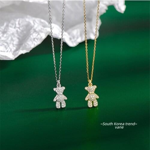 6037 925 Sterling Silver Necklace Pendant For Women Cute Bear Necklace Cartoon Confession Bear Silver 925 Jewelry Pendant