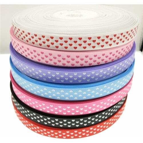 5/8" 7 yard/lot Printed Heart Grosgrain Ribbons For Making Bows Wedding Apparel Decorative Gift Box Packing Belt
