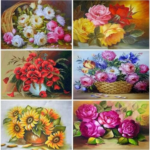 5D DIY Diamond Painting Flower Vase Full Diamond Embroidery Cross Stitch Kit Rose Rhinestone Mosaic Gift Home Decoration Picture