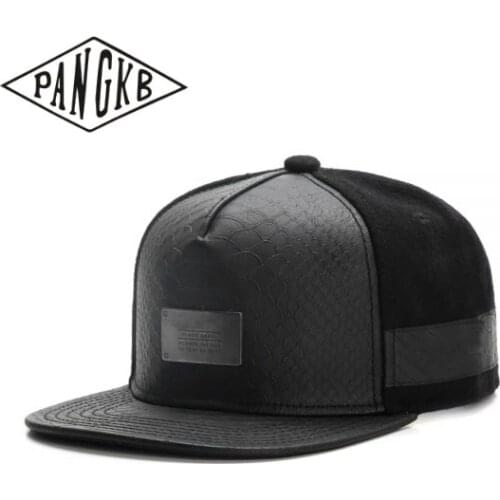 PANGKB Brand PLATED CAP black leather snapback hat men women adult hip hop Headwear outdoor casual sun baseball cap gorras bone