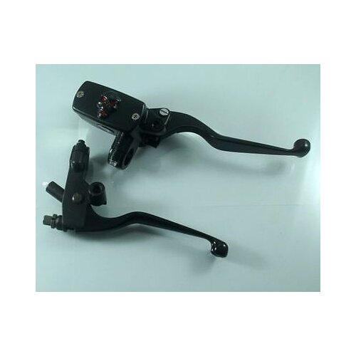 Black 1"25mm Handlebar Control Reservoir Brake Skull Clutch Levers Motorbike Chopper Cruiser Cafe Racer Bobber ATV