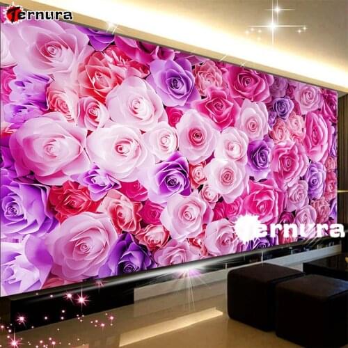 Flower DIY Diamond Embroidery Pink rose Diamond Painting Purple rose rhinestone pictures Home Decor Handmade Holiday gift large