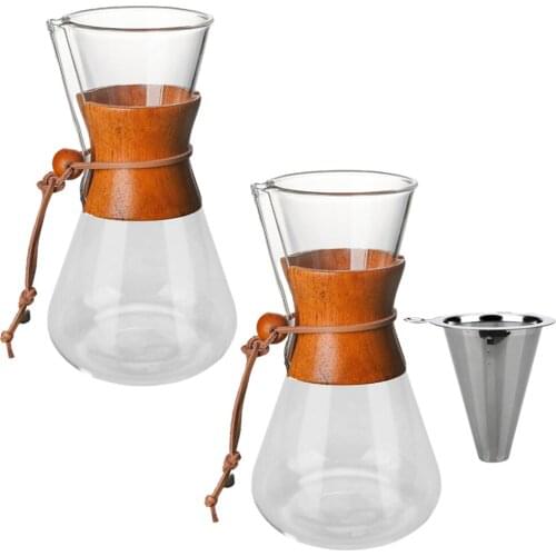 21 oz Capacity Pour Over Coffee Maker Glass with Wooden Cuff Reusable Coffee Dripper Brewer Pot