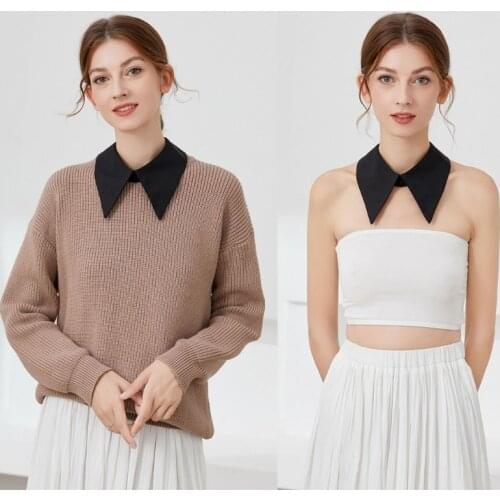 European Women Girls Faux False Collar Office Lady Blouse Detachable Simple Black Pointed Lapel Choker Necklace Decorative