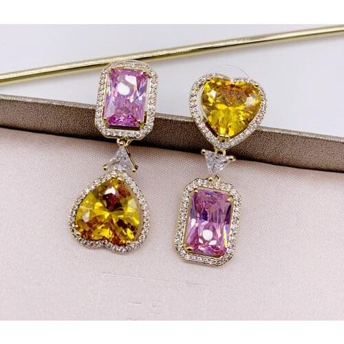 EYER Micro Paved Cubic Zirconia Stones Yellow Crystal Love Dangle Earrings Colorful Earrings For Women Party Dating Jewelry