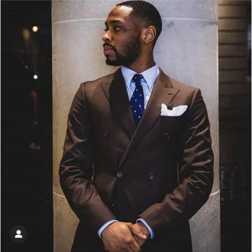 JELTONEWIN Brown Casual Business Men Suits For Wedding Groom Suits 2 Pieces Mens Tuxedos Slim Fit Peaked Lapel Terno Masculino