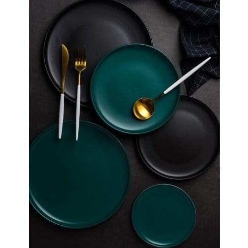 Ceramic Steak Dish Creative Dinner Plate Flat Nordic Western Dessert Dishes Solid Color Breakfast Plate Fruit Salad Plate