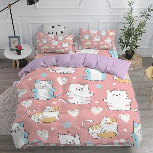 Cute Animal Cat Dog Bedding Set Cartoon Print Bedclothes 2/3pcs Duvet Cover Set Single Twin Queen King Size Bed Cover Bedclothes