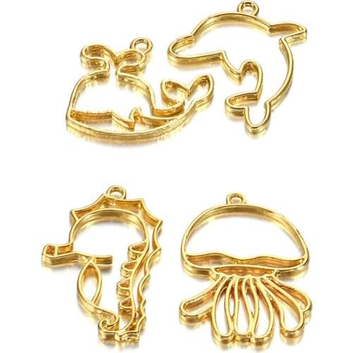 4pcs/set Ocean Jellyfish Seahores Metal Frame Open Bezels for Jewelry Findings Pendant Supplies DIY Charms Handmade UV Resin Art