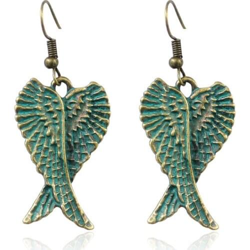 Hot Trendy Angel Wings Metal Earrings Bohemian Bronze Feather Long Drop Earrings For Women Ear Charm Earrings Jewelry Bijoux