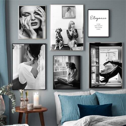 Fashion Sexy Women Wall Art Poster Window Art Print Dog And Girl Quotes Canvas Painting Modern Pictures Living Room Home Decor