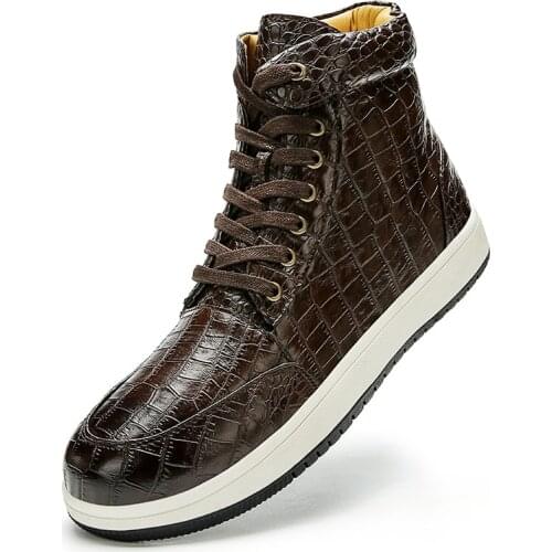 Luxury crocodile leather mens leather boots high top warm casual shoes mens high quality winter ankle boots zapatillas hombre