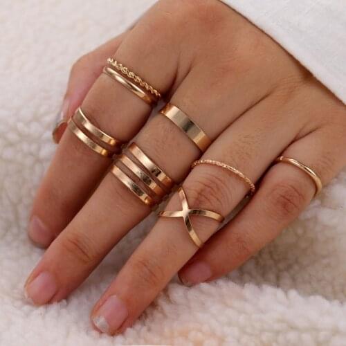 Gold Finger Ring Set For Women Ladies Wedding Engagement Band Accessories