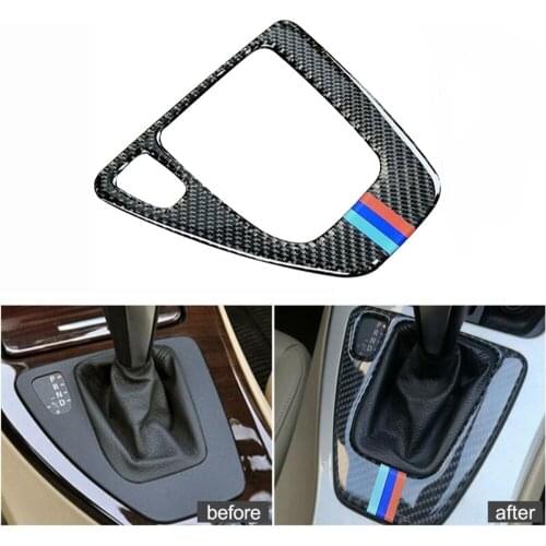 Carbon Fiber Gear Shift Control Panel Cover Sticker For BMW E90 E92 E93 2005-12