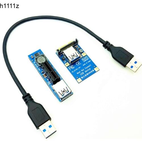 PCI-E Riser Mini PCIE to PCI-E X1 Extension Port Adapter Riser Card SATA Power Connector with 30cm USB Extension Cable Extender
