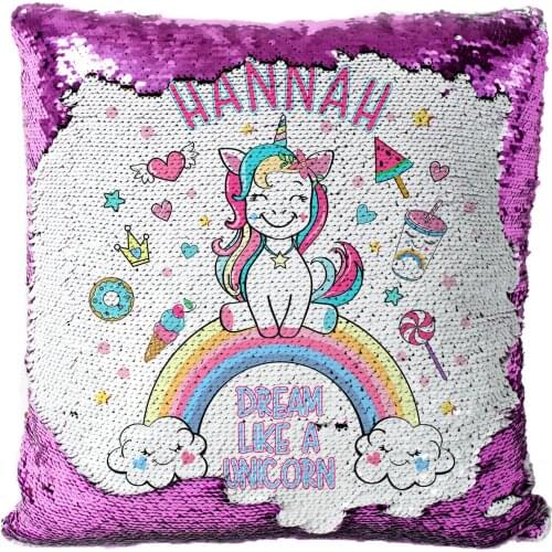 Personalised UNICORN Sequin Cushion Cover Magic Reveal Glitter Pillow with Sequins Reversible Color Changing Pillow Case