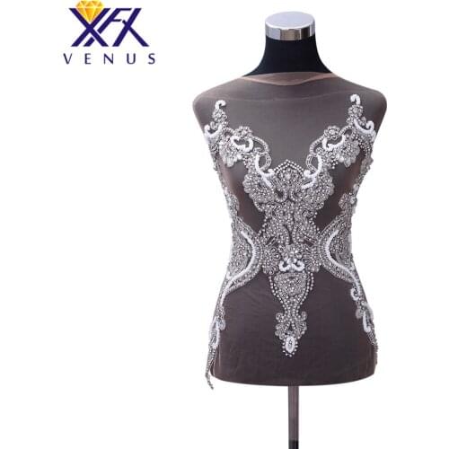 XFX VENUS Handmade Rhinestone Crystal Dress Patch Beads Stone Beaded Patches Bodice Decoration Trimming for Gown