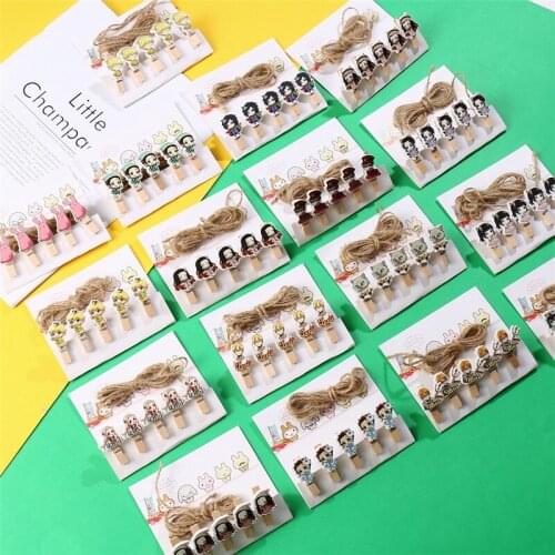 Japanese Cartoon Anime Demon Slayer Kimetsu No Yaiba Wooden Lomo Clips Paper Clips Stationery Clothespin Photos Clips 5Pcs Set
