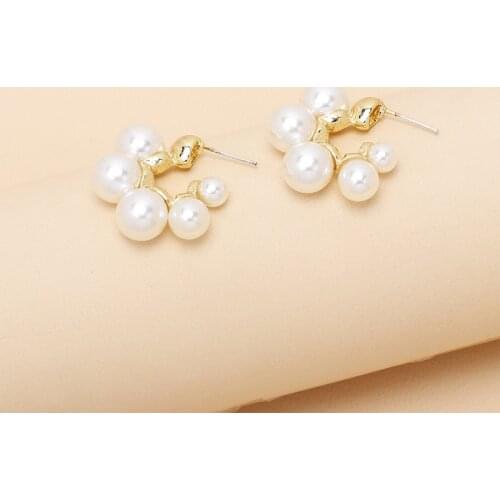 Origin Summer Retro Geometric Faux Pearl Hoop Earrings for Women Ladies Irregular C Shape Earrings Vintage Accessories Gifts