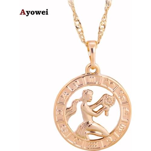 Virgo Design Elegant 12 Constellation Necklaces & Pendants gold tone Health Nickel & Lead free Fashion Jewelry LN461A