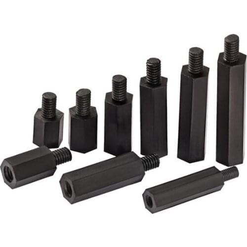 10pcs M3 Black hexagonal nylon column single head isolation column