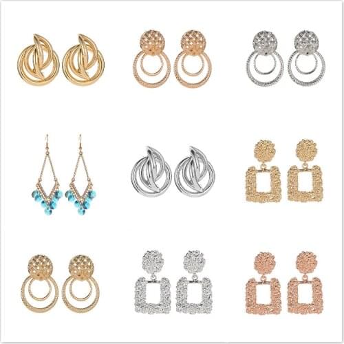 2020 New Geometry Golden Clip Earrings Women Fashion Geometric Earrings For Party Wedding Ear Jewelry Gift