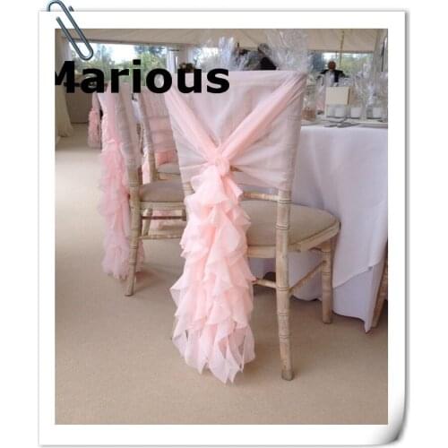 Marious 50 PCS Pink Chiffon Chair Sash Ruffled Chair HOOD 60*150 & Chair Sash Many colors FREE SHIPPING FACTORY PRICE