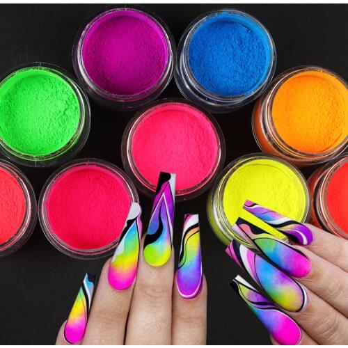 9 Box/Set Neon Pigment Powder Nail Fluorescence Glitter Chrome Powder Gel Polish Shinny Dust Ombre Manicure Decoration Nail Kits