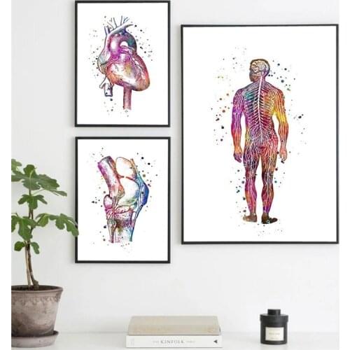 Abstract Anatomy Poster Nordic Canvas Wall Art Print Watercolor Meridian Painting for Medical Decor Black Metal