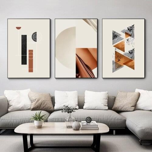 Abstract Geometry Marble Wall Art Canvas Painting Print Poster Brown Picture for Living Room Office Boho Scandinavian Home Decor