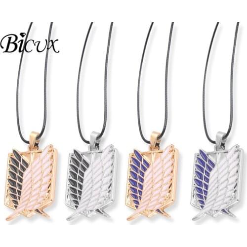 BICUX Fashion Personality Feather Anime Alloy Pendant Necklaces for Women Men Party Simple Clavicle Rope Chain Necklace Jewelry