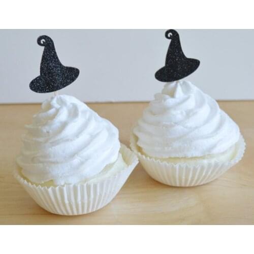 Glitter Witch Hat Halloween Glitter Cupcake Toppers birthday party Wedding Bridal Shower Engagement Hens Night Party food picks