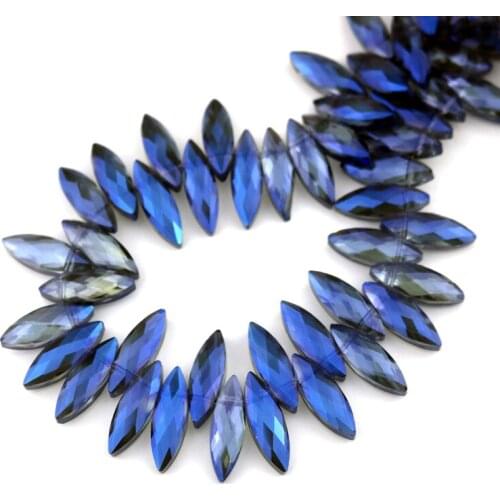 10pcs/lot Fashion Horse Eye Shape Beads 7x22mm Blue Plated Color Glass Pendants Fit Popular Jewelry Earrings Handmade Cheap Bead