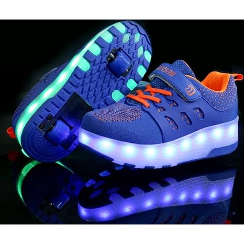 Children Two Wheels Luminous Glowing Sneakers Red Pink Blue Led Light Roller Skate Shoes Kids Led Shoes Boys Girls USB Charging