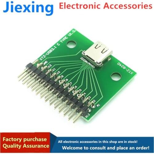 Double-sided positive and negative plug TYPE C female test board USB 3.1 with PCB board 24P female connector with pin header