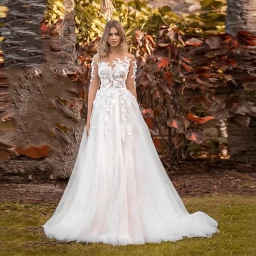Eightale Boho Wedding Dresses 2020 Scoop A-Line Half Sleeves Appliques Lace Elegant Wedding Gowns Bride Dresses Vestido De Noiva