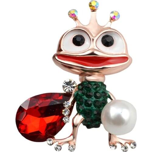 GOINHOT 10pcs/lot Cute Crystal Cartoon Frog Brooch for Women Pins and Brooches New Year Gift Sister Jewelry