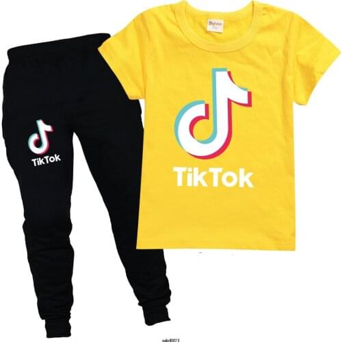 Tik Tok cotton short-sleeved T-shirt top + pants casual fashion sets childrens clothing summer suit