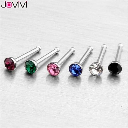 Jovivi Nose Ring Piercing Stainless Steel Round Cubic Zirconia Crystal 2mm Nose Septum Bone Ring Body Piercing Jewelry