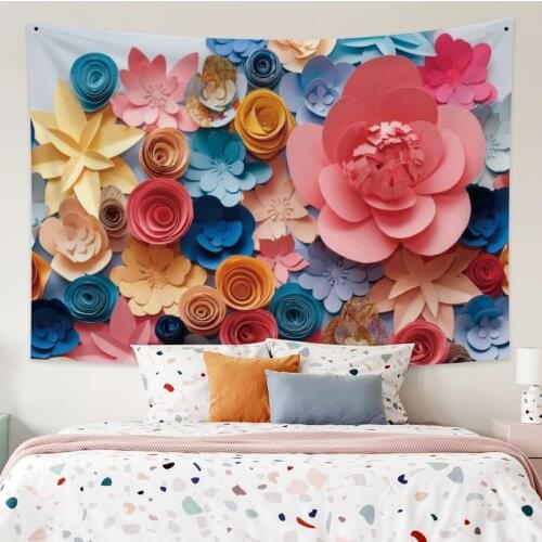 Colorful Rose Flowers Tapestry Vintage Exotic Summer Plant Nature Frame for Bedroom Photography Wall Decor