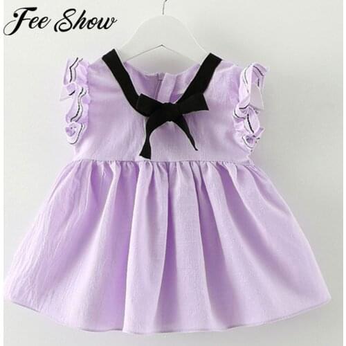 Summer Dresses Toddler Kids Baby Girls Ruffled Lace Sleeve Casual Clothes Princess Birthdays Party Dresses 0-2Years Girl Clothes
