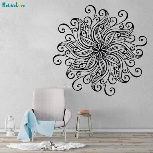 Summer Mandala Flower Wall Decals Blooming Look Vinyl Art Sticker Indian Lotus Interior Yoga Studio Handmade Gift YT4033