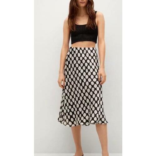 Hot sale ladies black and white polka dot print skirt mid-waist mid-length skirt office professional women skirt
