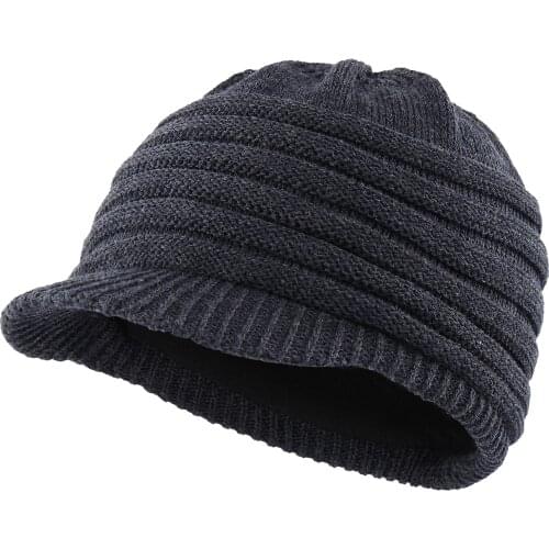 Connectyle Mens New Style Winter Hat with Visor Acrylic Soft Fleece Lined Cable Knitted Beanie Male Newsboy Daily Warm Cap