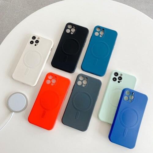 Plain Color Phone Case for iPhone 12 11 Pro XS Max X XR 7 8 Plus Back Cover for Magsafe Wireless Charger Not Support Card Pocket