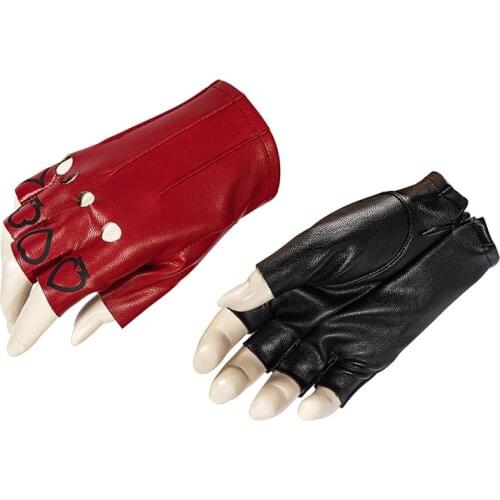 Suicide 2 Quinn Half Finger Gloves Cosplay Adults Women Costume Joker Girl Fashion Red And Black Accessories