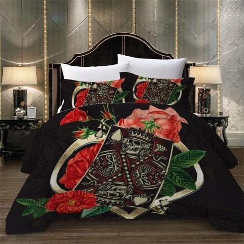 Poker Rose Flower Bedding set 3D Q K Duvet Cover Pillowcases Twin Full Queen King Size bed linen dropshipping