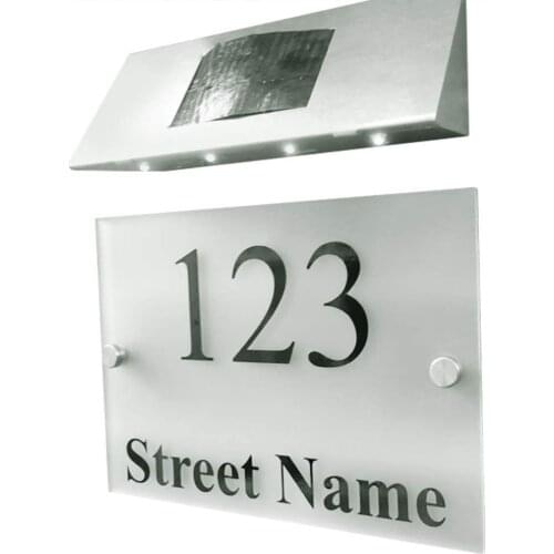MODERN HOUSE SIGN DOOR NUMBER PLAQUE STREET NAME WITH SOLAR LIGHT